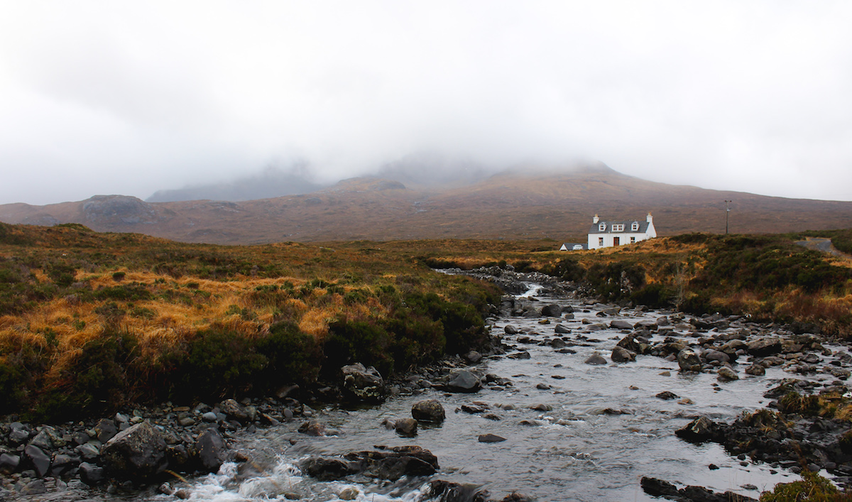 Foggy landscape on the Isle of Skye in Scotland